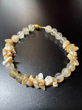 Beige Mother-of-Pearl and Natural rutilated quartz gemstone Bracelet